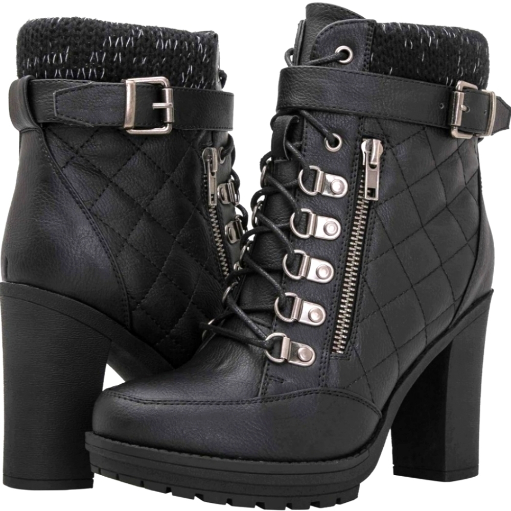 Black Quilted Women's High-Heel Ankle Boots - 6.5